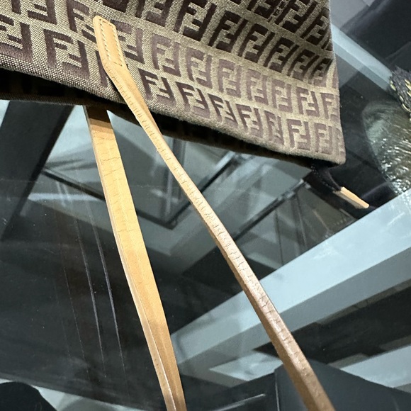 SOLD Auth FENDI Zucchino Tote Bag Beige Brown Canvas Leather 8bh026 - Picture 9 of 17